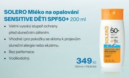 Opalovací mléko Sensitive - Děti SPF 50+ Solero