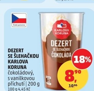 Dezert pudink se šlehačkou Karlova Koruna