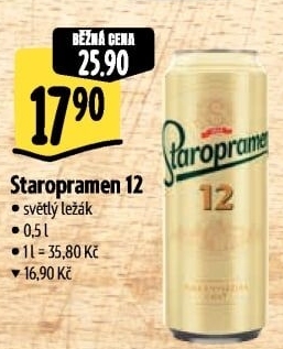 Pivo světlý ležák 12° Staropramen