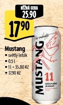 Pivo světlý ležák Mustang 11° Ostravar