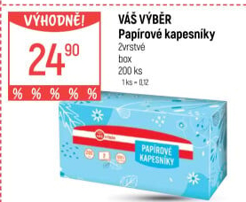 Papírové kapesníky 2vrstvé Váš Výběr - box