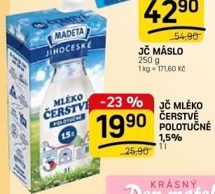 Mléko čerstvé Jihočeské Madeta - 1,5% polotučné