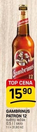 Pivo světlý ležák 12° Patron Gambrinus