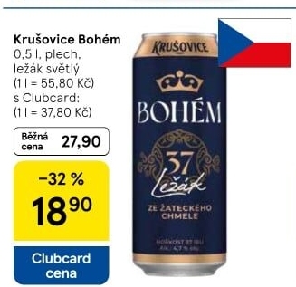 Pivo světlý ležák Bohém Krušovice
