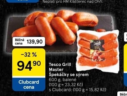 Špekáčky se sýrem Grill Master Tesco