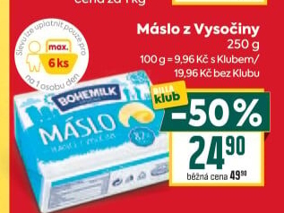 Máslo Opočenské Bohemilk