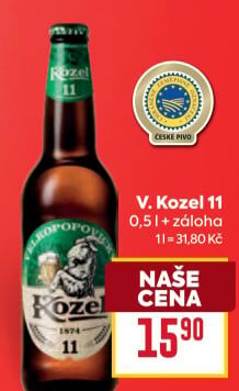 Pivo světlý ležák 11° Medium Velkopopovický Kozel