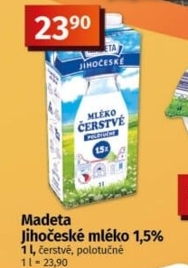 Mléko čerstvé Jihočeské Madeta - 1,5% polotučné