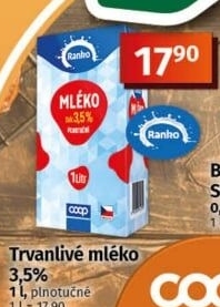 Mléko trvanlivé Ranko - plnotučné 3,5%