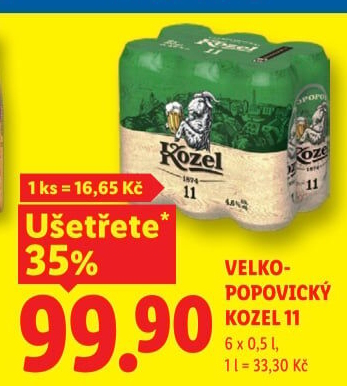 Pivo světlý ležák 11° Medium Velkopopovický Kozel