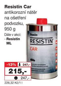 Antikorozní nátěr na ošetření podvozku Resistin Car Proxim