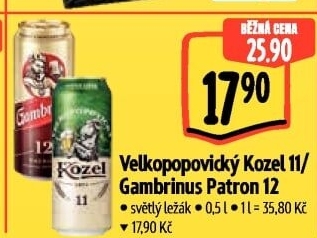 Pivo světlý ležák 11° Medium Velkopopovický Kozel