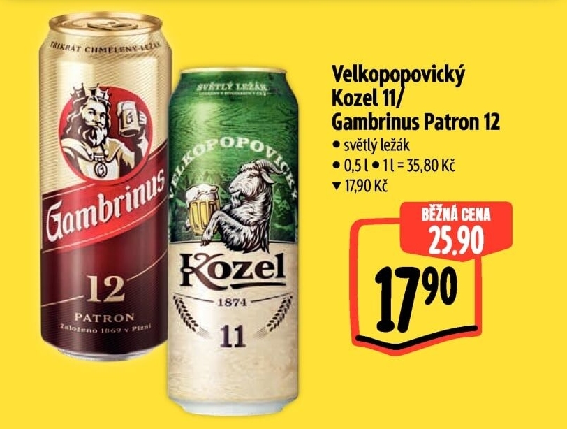Pivo světlý ležák 11° Medium Velkopopovický Kozel - Albert akcniletaky.com