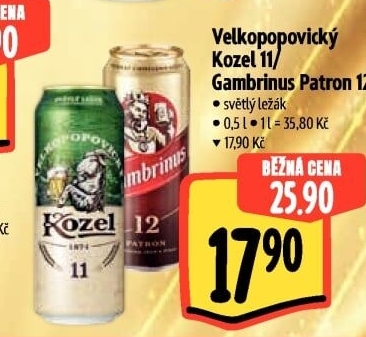 Pivo světlý ležák 11° Medium Velkopopovický Kozel