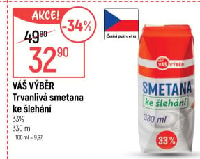 Smetana ke šlehání 33% Váš Výběr