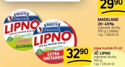 Tavený sýr Jihočeské Lipno Madeta