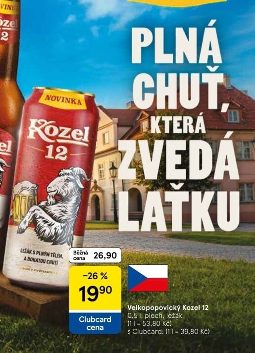 Pivo světlý ležák 12° Velkopopovický Kozel