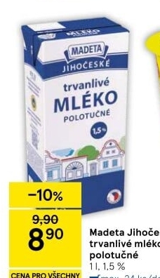 Mléko trvanlivé Jihočeské Madeta - 1,5% polotučné