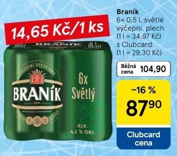 Pivo světlé výčepní 10° Braník