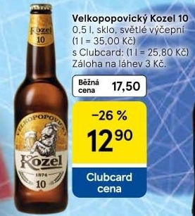 Pivo světlé výčepní 10°Velkopopovický Kozel