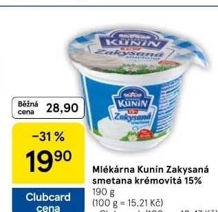 Zakysaná smetana krémovitá Mlékárna Kunín 15%