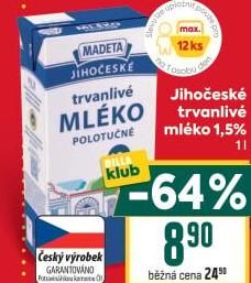 Mléko trvanlivé Jihočeské Madeta - 1,5% polotučné